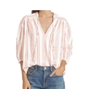 Joie Rowyn Boho Striped Peasant Top In Porcelain Small NWT